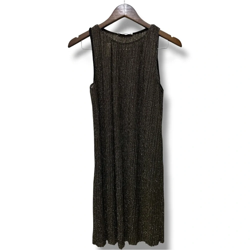 303 MANGO Suit | NWOT Turkey Metallic Gold Shimmer Sleeveless Midi Dress (Sz M) - Picture 8 of 12